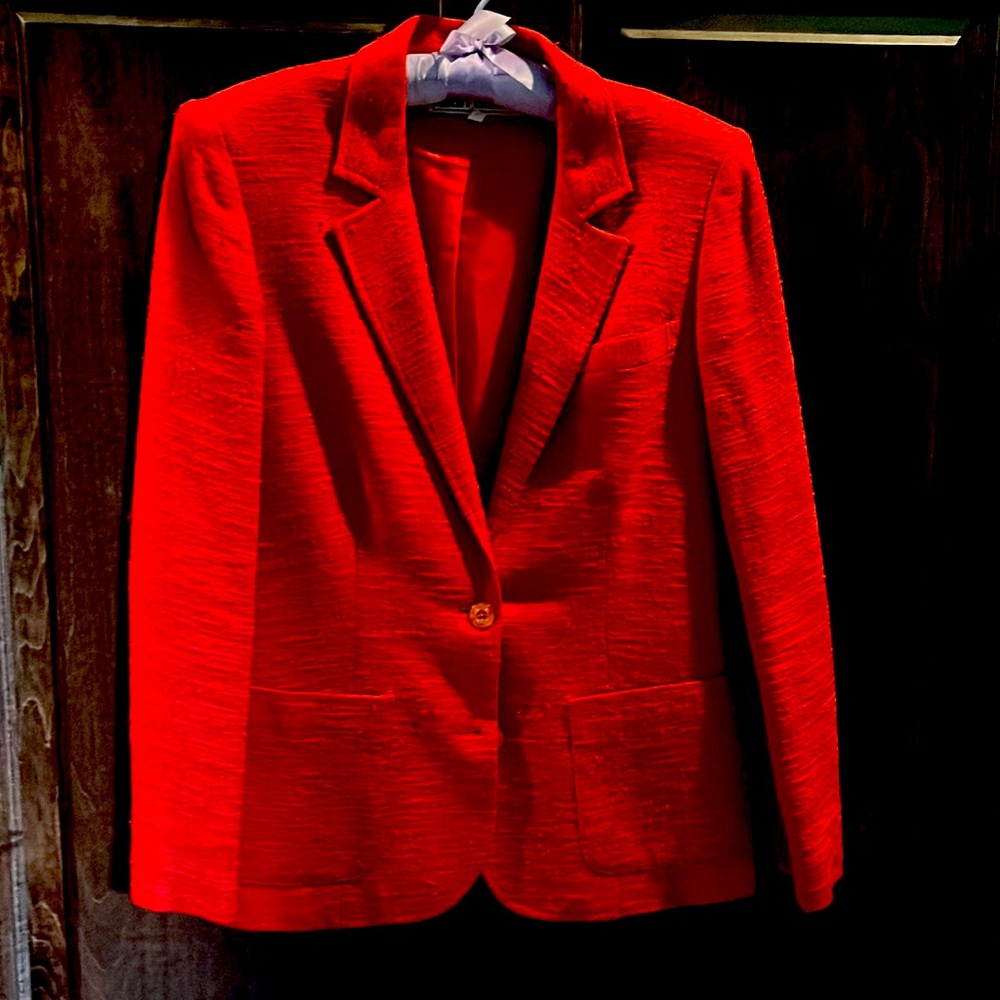 Red, linen-blend, business jacket